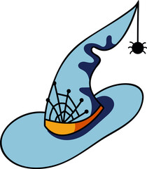 Vector illustration with a cartoon Halloween witch hat