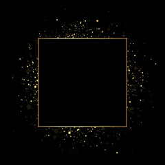 Vector square gold frame with glitter and flares.