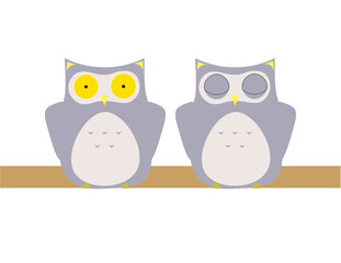 Design - two owls sitting on a branch with transparent background