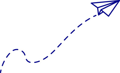 Drawing of a paper airplane. Way. Dotted line.