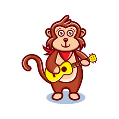 cute monkey cartoon animal holding a guitar