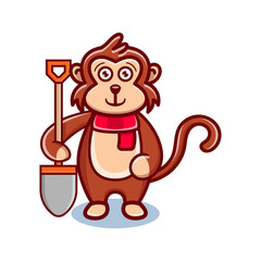 cute monkey cartoon animal holding a shovel
