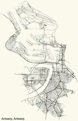 Photo sur Plexiglas Anvers Carte des routes de rue simple et détaillée noire sur fond beige vintage du quartier d& 39 Anvers, quartier d& 39 Anvers, Belgique