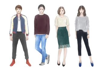 Obraz premium 素材イラスト 男女 カジュアルファッション