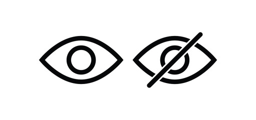 Visibility eye icons outline. Hide and unhide icons vector