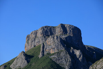 High altitude mountain landscape under blue sky