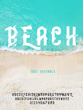 Vector bold Beach font modern typography for decoration, logo, party poster, t shirt, book, card, sale banner, printing on fabric, stamp. Cool alphabet. Trendy typeface. 10 eps