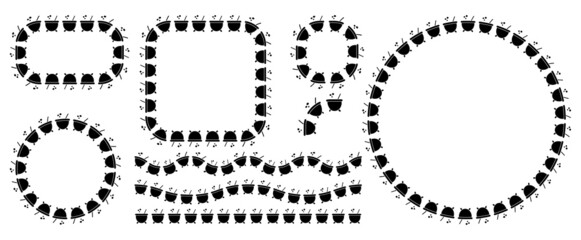 Potion Witches Cauldron halloween border, frame and divider set. Simple vector design with spooky symbol. Horror holiday document template with copy space.