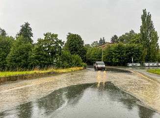 Flooding of a street after a thunderstorm.