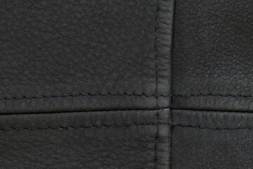 Black leather texture, part of the jacket. Leather jacket texture. 