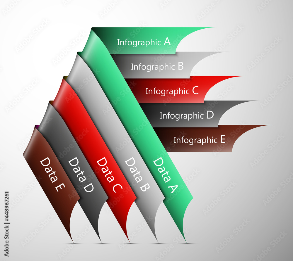 Poster Information infographic statistic vector presentation. Graphic composition for your business presentations. Five glossy Arrow for your annotations. Five color sticker for registration of proposals