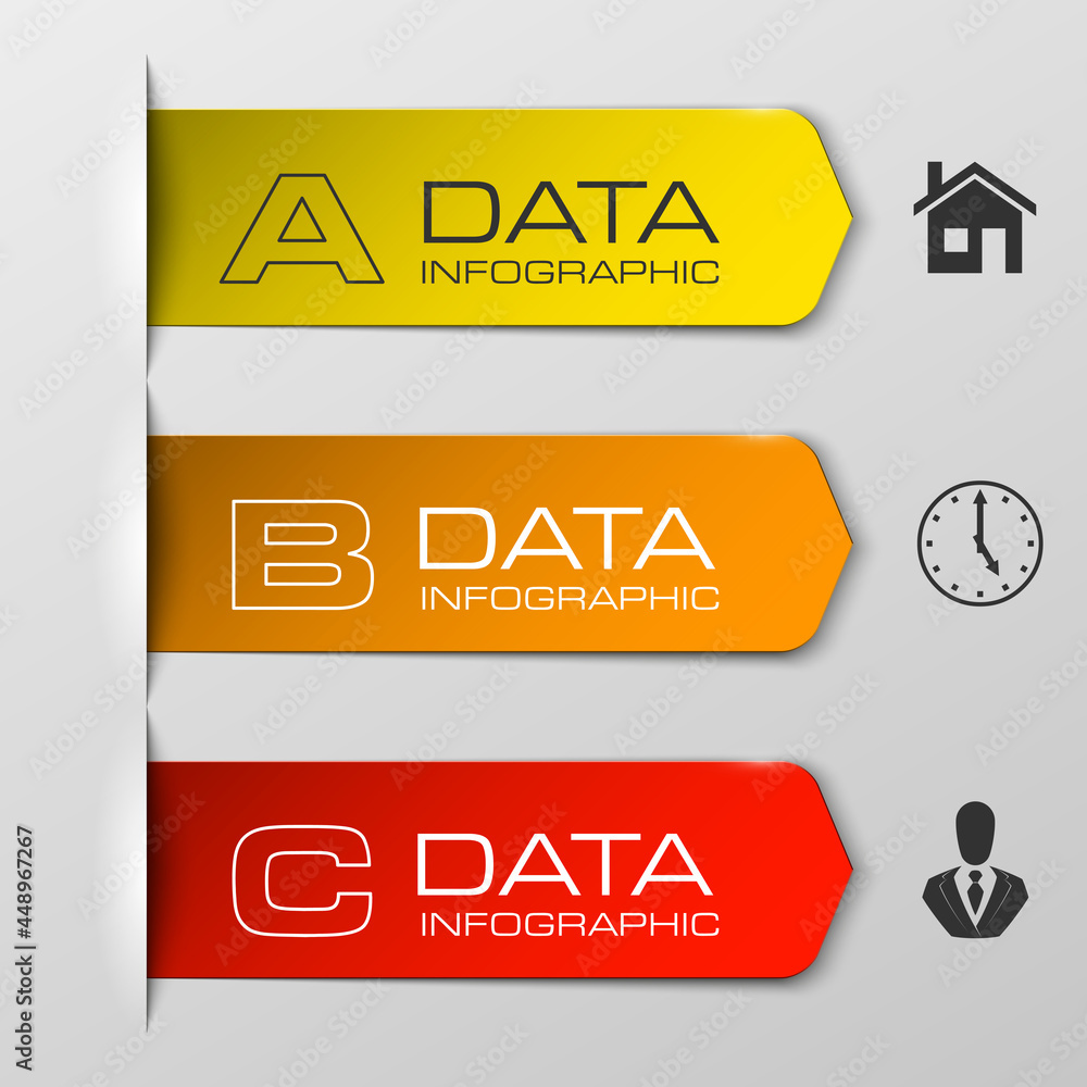Poster Information infographic statistic vector presentation. Graphic composition for your business presentations. Three glossy Arrow for your annotations. Three color sticker for registration of proposals