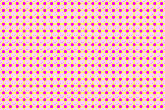Seamless wallpaper with pink happy smiley face icon on light yellow background, for fabric pattern and cute product pattern.