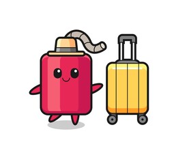 dynamite cartoon illustration with luggage on vacation