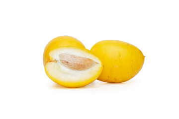 Yellow fresh date fruit (Phoenix dactylifera) ​isolated on white background. Clipping path.