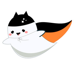 Cute kawaii flying ghost. Happy Halloween character clip art