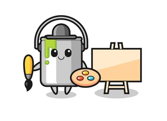 Illustration of paint tin mascot as a painter