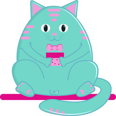 cute blue cat in the style of flat with a bow tie