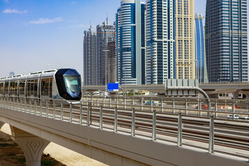 Metro railway train in Dubai city in UAE