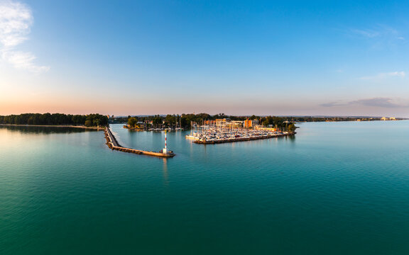Harbor of Siofok in Hungary. Amazing panoramic ladscape about the lake Balaton with the Siofok harbor. Lake Balaton is the Hungarian sea.