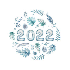 Happy New Year 2022, The year of blue numbers 2023,2024 and 2025 banner, circle frmae, Constellation symbol for greetings card, invitation, posters, calendar. Decorate numbers 2022 . illustration