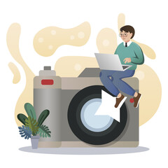 Photography. Isolated flat style colored illustration. School lessons. Training photos.