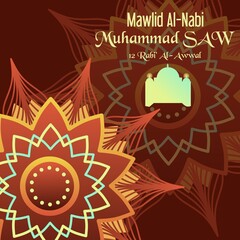 Birthday of Prophet Muhammad illustration design for greeting cards, poster, template, or social media posts. Mawlid Al-Nabi Muhammad SAW