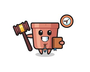 Mascot cartoon of flowerpot as a judge