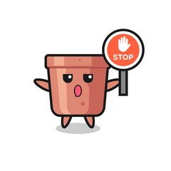 flowerpot character illustration holding a stop sign