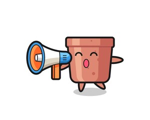flowerpot character illustration holding a megaphone