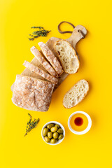Ciabatta italian bread with olive oil and balsamic vinegar - obrazy, fototapety, plakaty