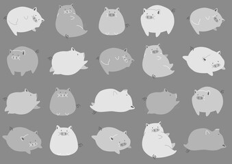 豚の柄　グレー