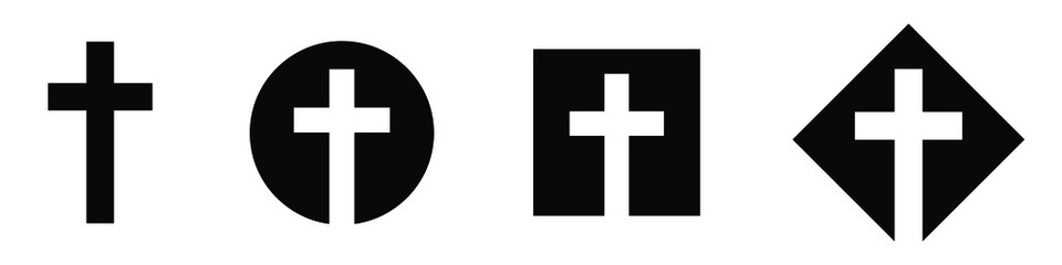 Christian cross icon. Set of geometric church logos. Isolated religion symbol. Vector illustration.