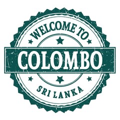 WELCOME TO COLOMBO - SRI LANKA, words written on green stamp