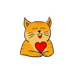 cute orange cat with heart perfect for pet shop and business element