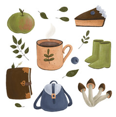 Forest walk. Set of isolated illustrations. Clip art