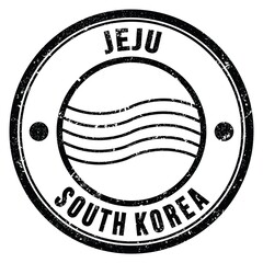 JEJU - SOUTH KOREA, words written on black postal stamp