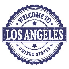 WELCOME TO LOS ANGELES - UNITED STATES, words written on blue stamp