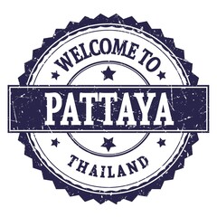 WELCOME TO PATTAYA - THAILAND, words written on blue stamp