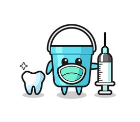 Mascot character of plastic bucket as a dentist