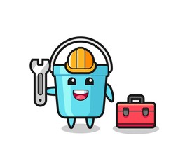 Mascot cartoon of plastic bucket as a mechanic