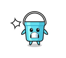 plastic bucket character cartoon with shocked gesture