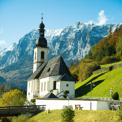 Fototapeta na wymiar Church in Ramsau, Brechtesgaden, Bavaria