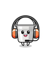 Cartoon mascot of metal bucket as a customer service