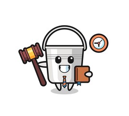 Mascot cartoon of metal bucket as a judge