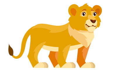 Fototapeta na wymiar Lion cub three quarter view. African animal in cartoon style.