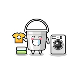 Obraz premium Mascot cartoon of metal bucket with washing machine