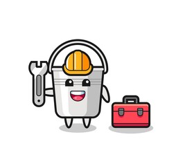Mascot cartoon of metal bucket as a mechanic