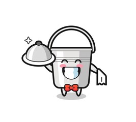 Character mascot of metal bucket as a waiters