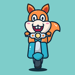 vector illustration of 
cute squirrel riding a motorbike
